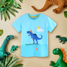 Boys Dinosaur Print Short Sleeves T-Shirt Tshirts Blue 1-2 Y 