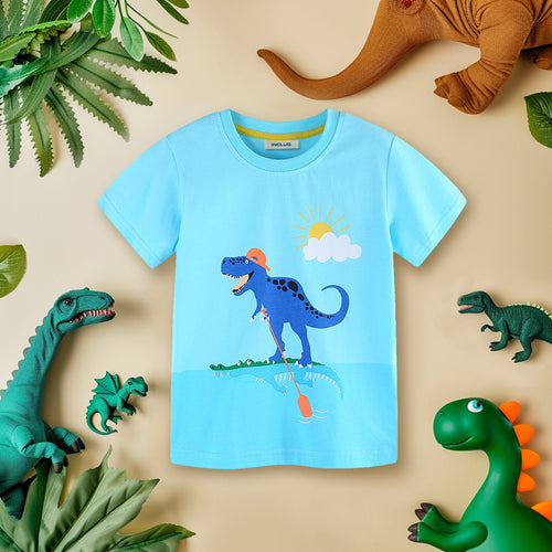 Boys Dinosaur Print Short Sleeves T-Shirt Tshirts Blue 1-2 Y 