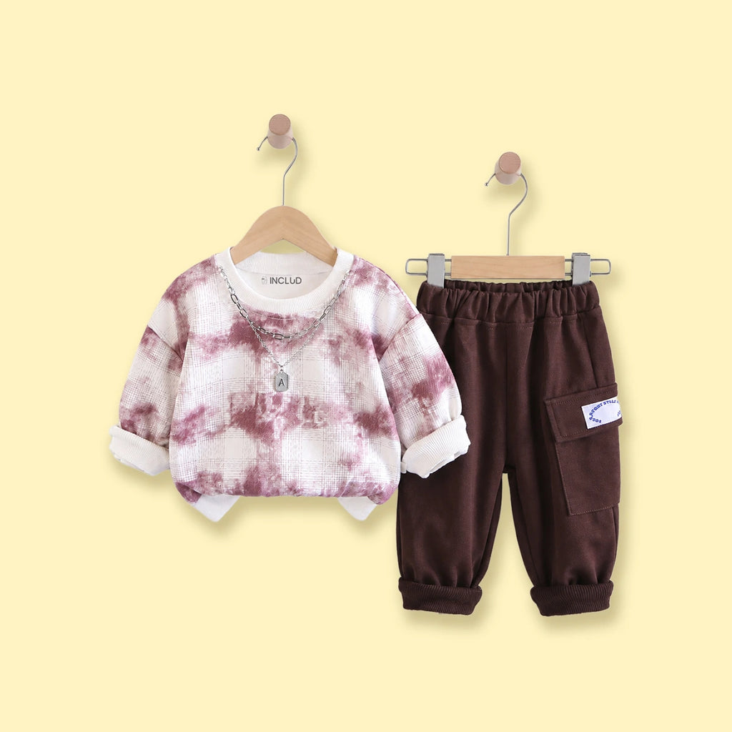 Boys Purple Tie & Dye Raglan Sleeve Sweatshirt With Joggers Sets 2 pc. Sets Purple 1-2 Y