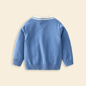 Boys Light Blue Small Dinosaur Embroidered Knitted Cardigan Sweaters & Cardigans