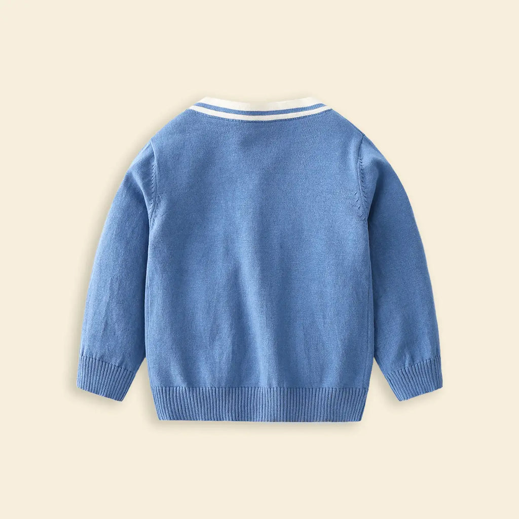 Boys Light Blue Small Dinosaur Embroidered Knitted Cardigan Sweaters & Cardigans