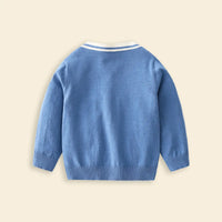 Boys Light Blue Small Dinosaur Embroidered Knitted Cardigan Sweaters & Cardigans