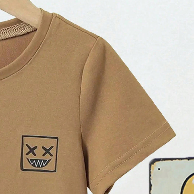 Boys Brown Graphic Short Sleeves T-Shirt Tshirts