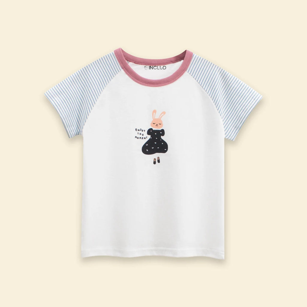 Girls White Graphic Raglan Sleeve T-Shirt Tshirts