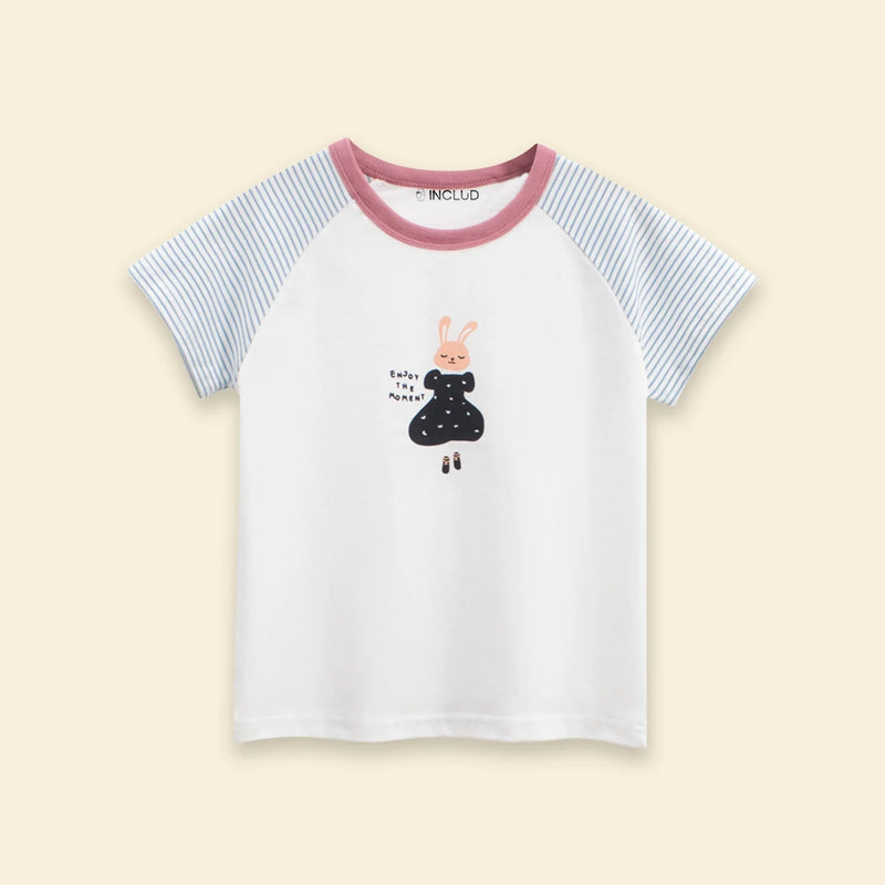 Girls White Graphic Raglan Sleeve T-Shirt Tshirts
