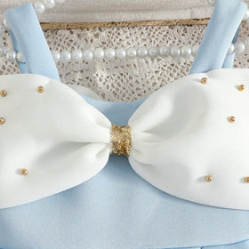 Girls Sky Blue Sleeveless Fit & Flare Party Wear Dress With Elegant Bow Detail Party Dresses