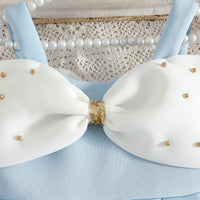 Girls Sky Blue Sleeveless Fit & Flare Party Wear Dress With Elegant Bow Detail Party Dresses