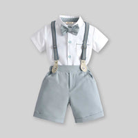 Boys Short Sleeve Shirt With Suspender Shorts Set Sets   