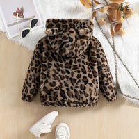 Girls Brown Leopard Print Polar Fleece Hooded Zipper Jacket Coats & Jackets