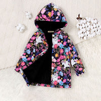 Girls Multicolor Floral Printed Hooded Front Open Winter Jacket Coats & Jackets Multicolor 3-4 Y