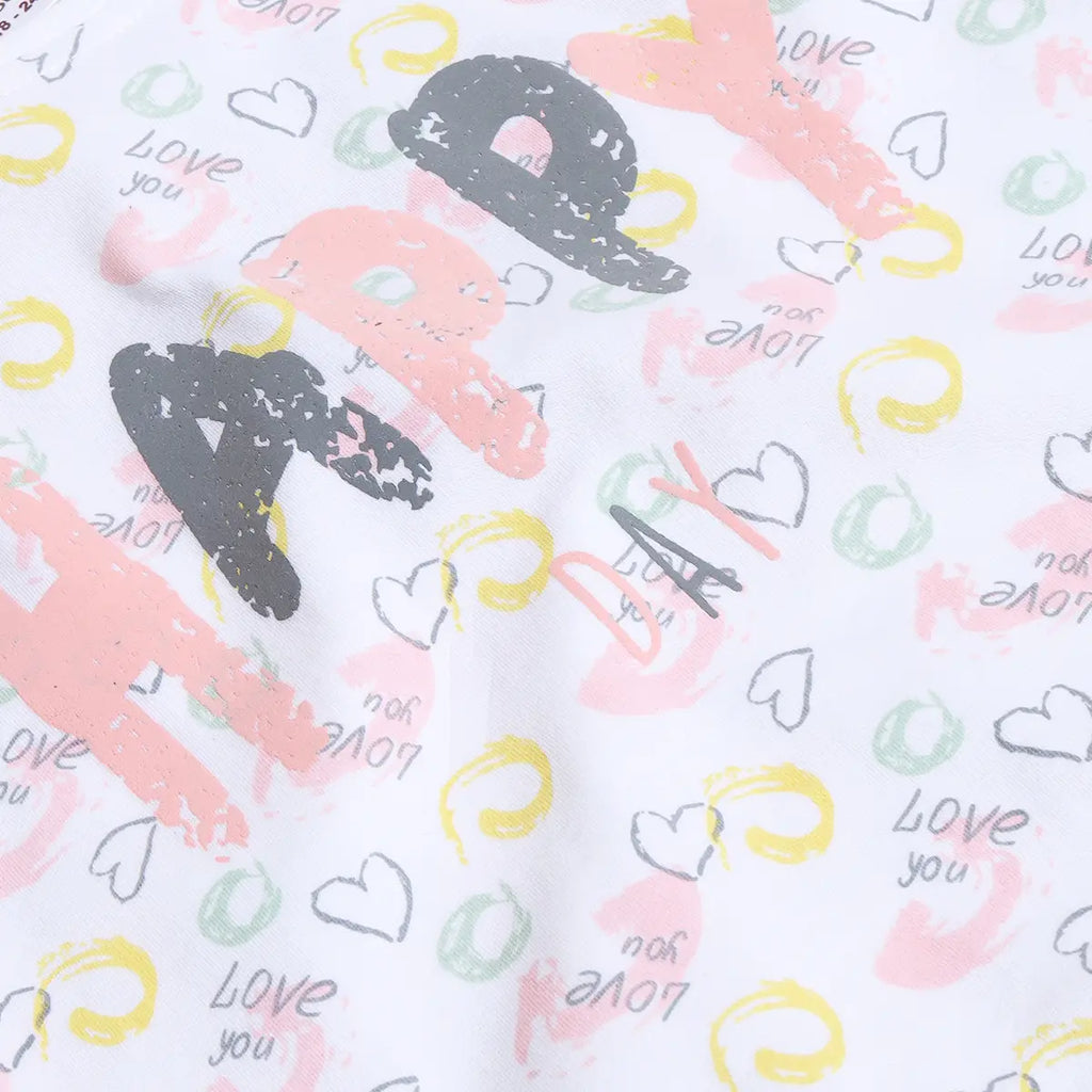 Girls Pink Heart Printed Short Sleeves T-Shirt With Shorts Sets Sets