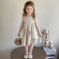 Girls Beige Pleated Sleeveless A-Line Dress With Bow Details Casual Dresses Beige 1-2 Y