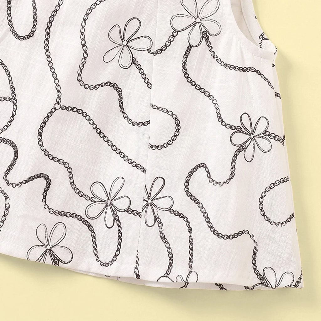 Girls White Floral Sleeveless Top With Pants Sets 2 pc. Sets