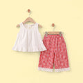 Girls White Sleeveless Top With Checked Pants Sets 2 pc. Sets White 1-2 Y