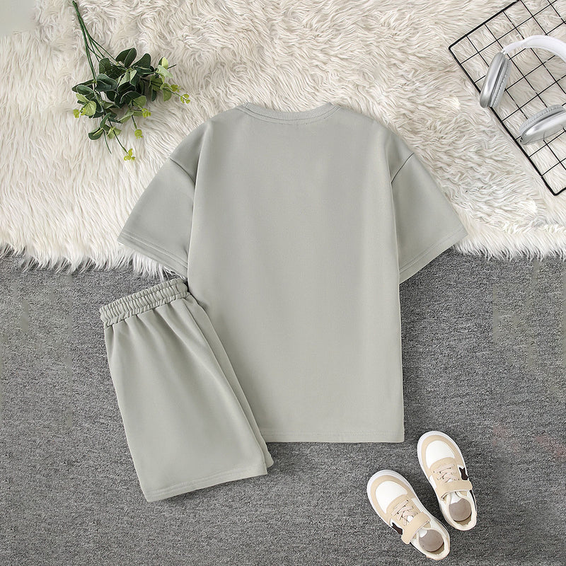 Boys Grey Short Sleeves Front Pocketed T-Shirt With Shorts Set 2 pc. Sets