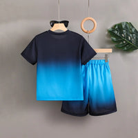 Boys Blue Ombre Printed Short Sleeves T-Shirt With Shorts Co-ord Sets Sets