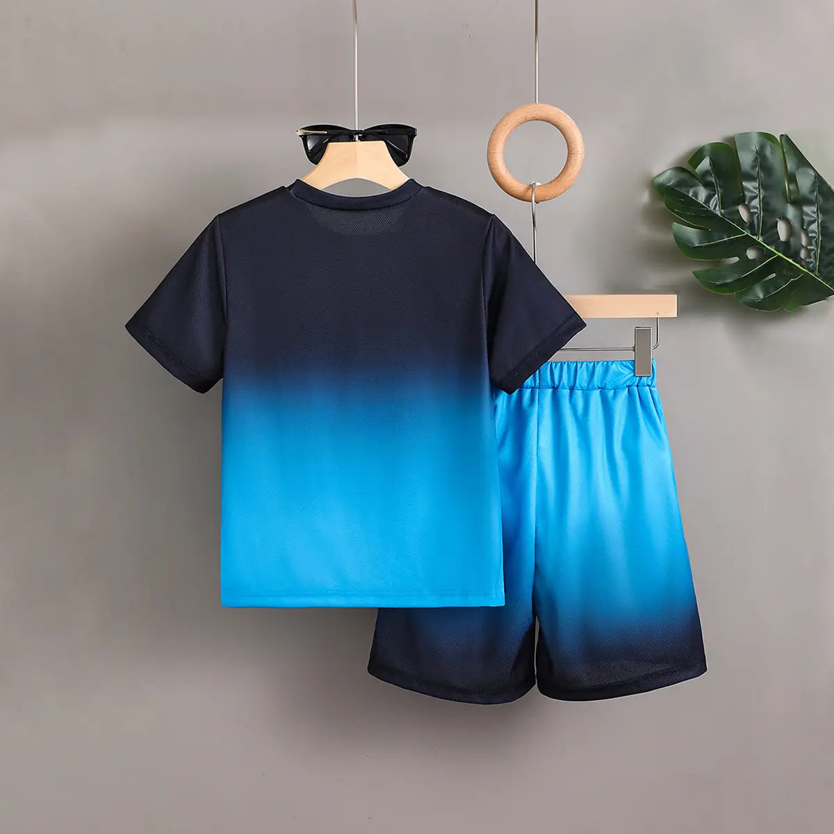 Boys Blue Ombre Printed Short Sleeves T-Shirt With Shorts Co-ord Sets Sets