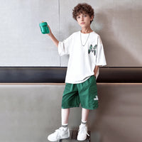 Boys White Graphic Print Short Sleeve T-Shirt With Elasticated Shorts Sets 2 pc. Sets White 5-6 Y