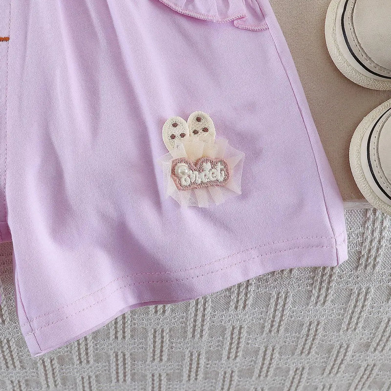 Girls Printed Raglan Sleeve Top with Lavender Shorts Sets 2 pc. Sets