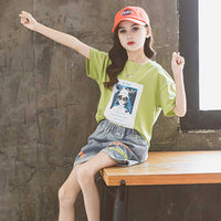 Girls Short Sleeve Graphic T-Shirt With Denim Shorts Set 2 pc. Sets   