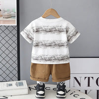 Boys Grey Short Sleeve Typographic Printed T-shirt With Elasticated Shorts Sets Sets