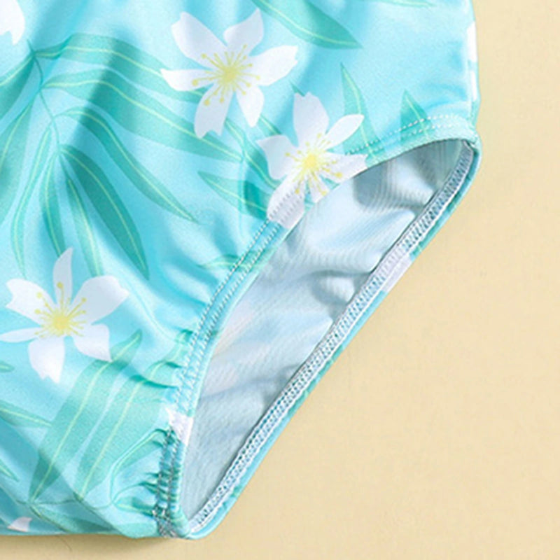 Girls Sky Blue Floral Printed To With Briefs Swimwear Sets Sets