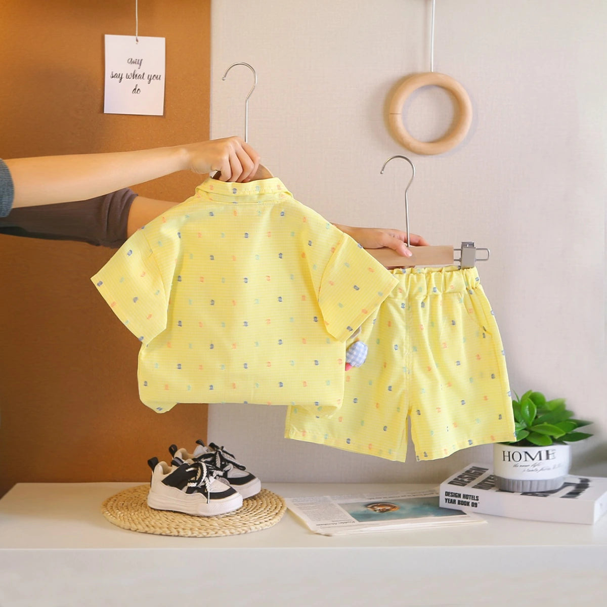 Boys Yellow Puppy Applique Short Sleeve Shirt With Shorts Sets 2 pc. Sets