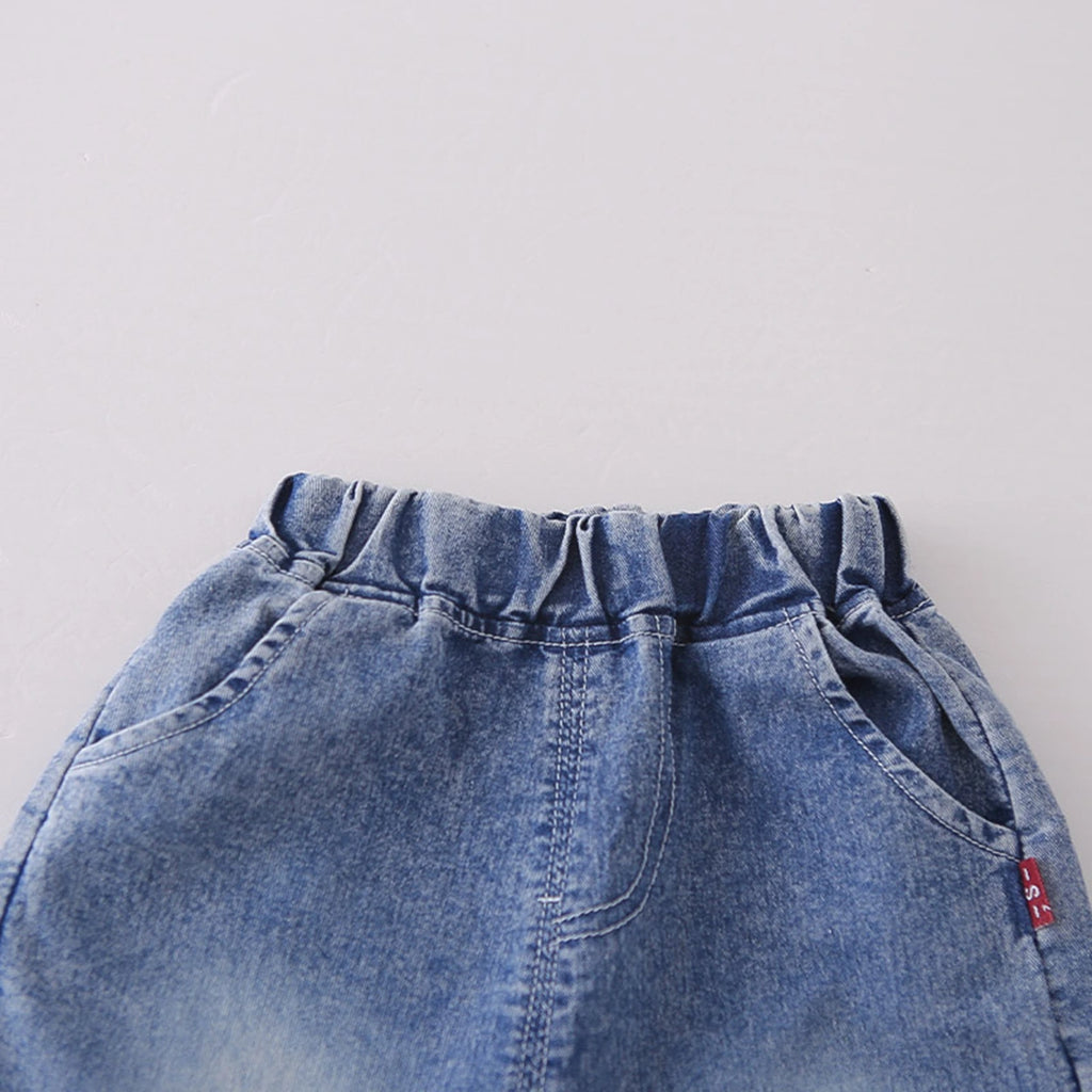 Boys Blue Denim Shirt & Shorts With Sleeveless T-Shirt Sets Sets