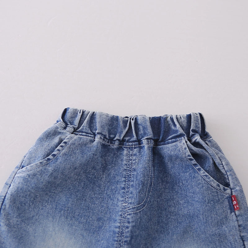 Boys Blue Denim Shirt & Shorts With Sleeveless T-Shirt Sets Sets