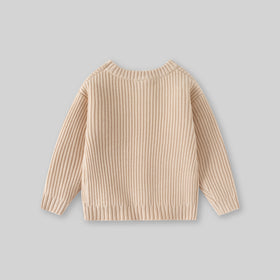 Girls Apricot Sweater With Self Design Stripe Patterns Sweaters & Cardigans