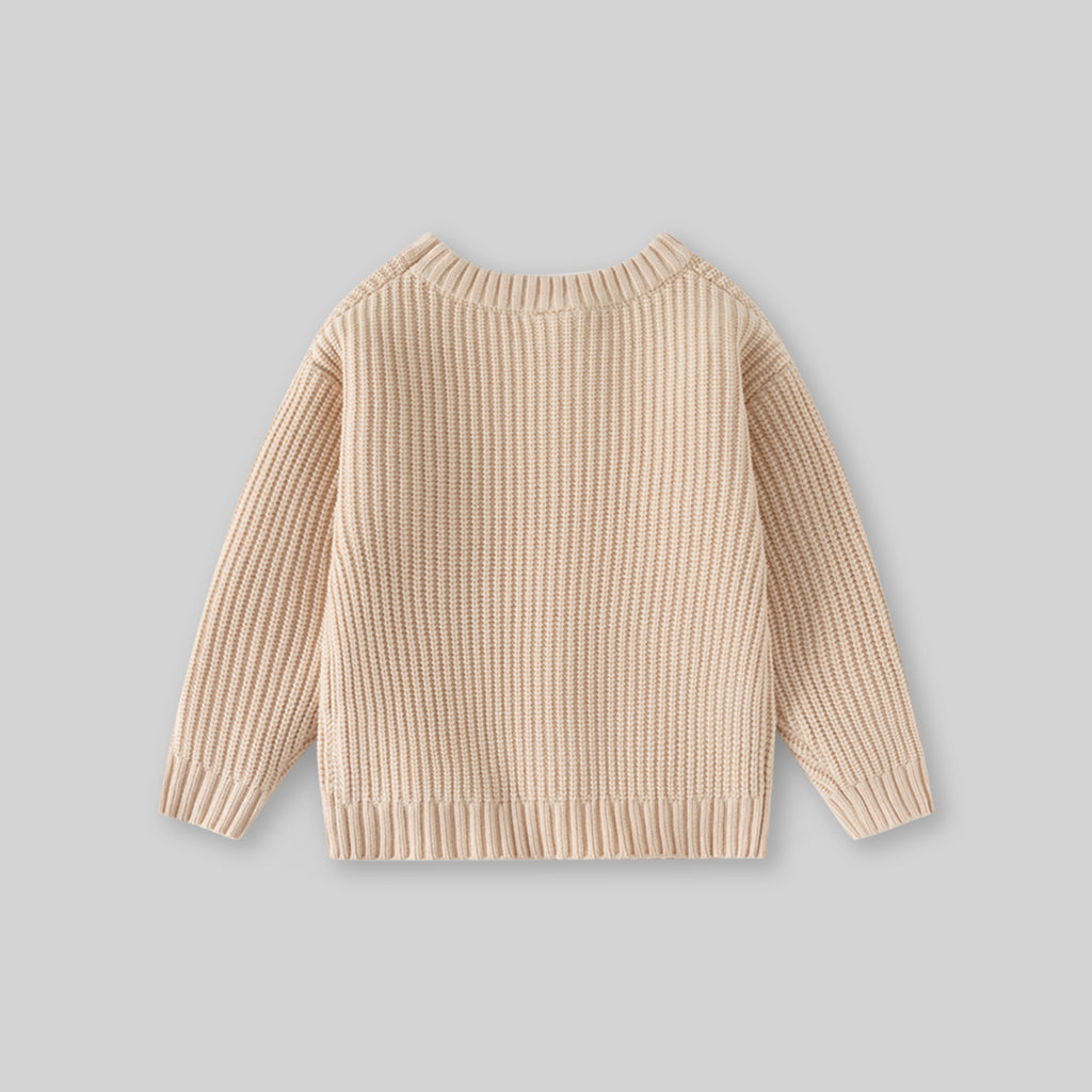 Girls Apricot Sweater With Self Design Stripe Patterns Sweaters & Cardigans