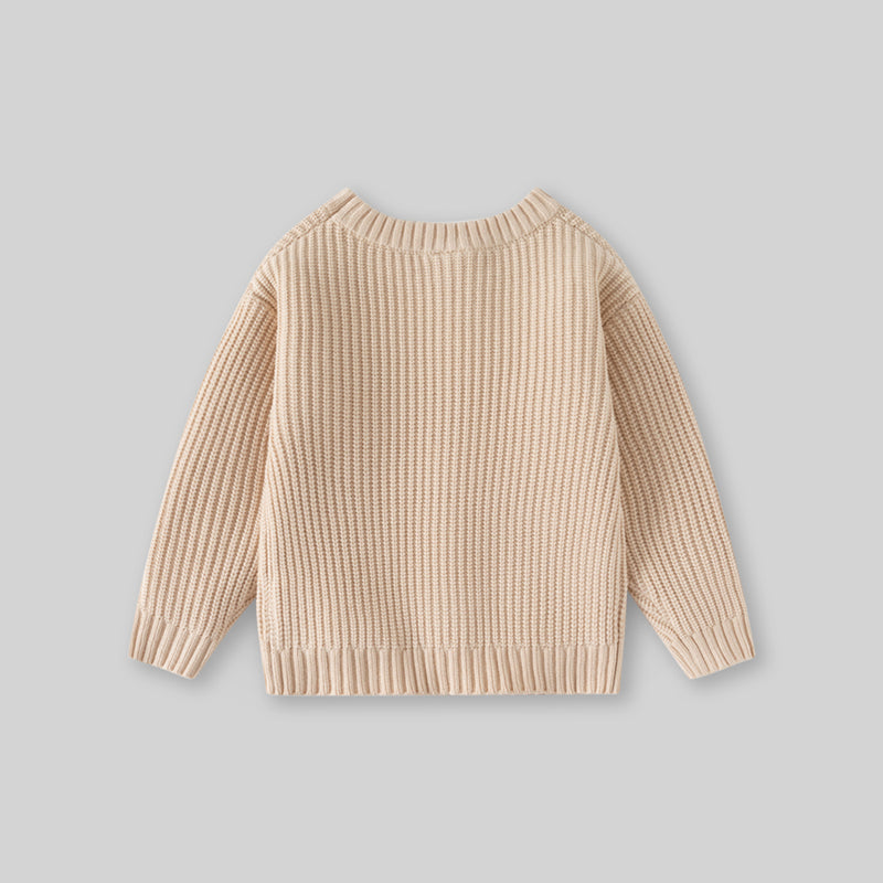 Girls Apricot Sweater With Self Design Stripe Patterns Sweaters & Cardigans