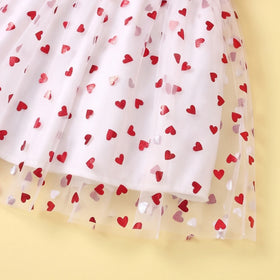 Girls Red Heart Printed Fit & Flare Dress Casual Dresses
