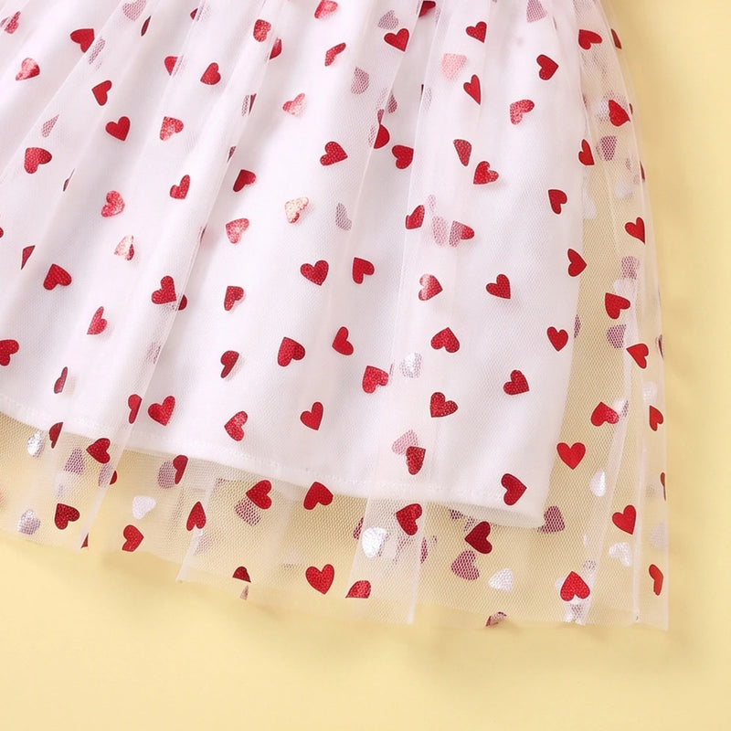 Girls Red Heart Printed Fit & Flare Dress Casual Dresses