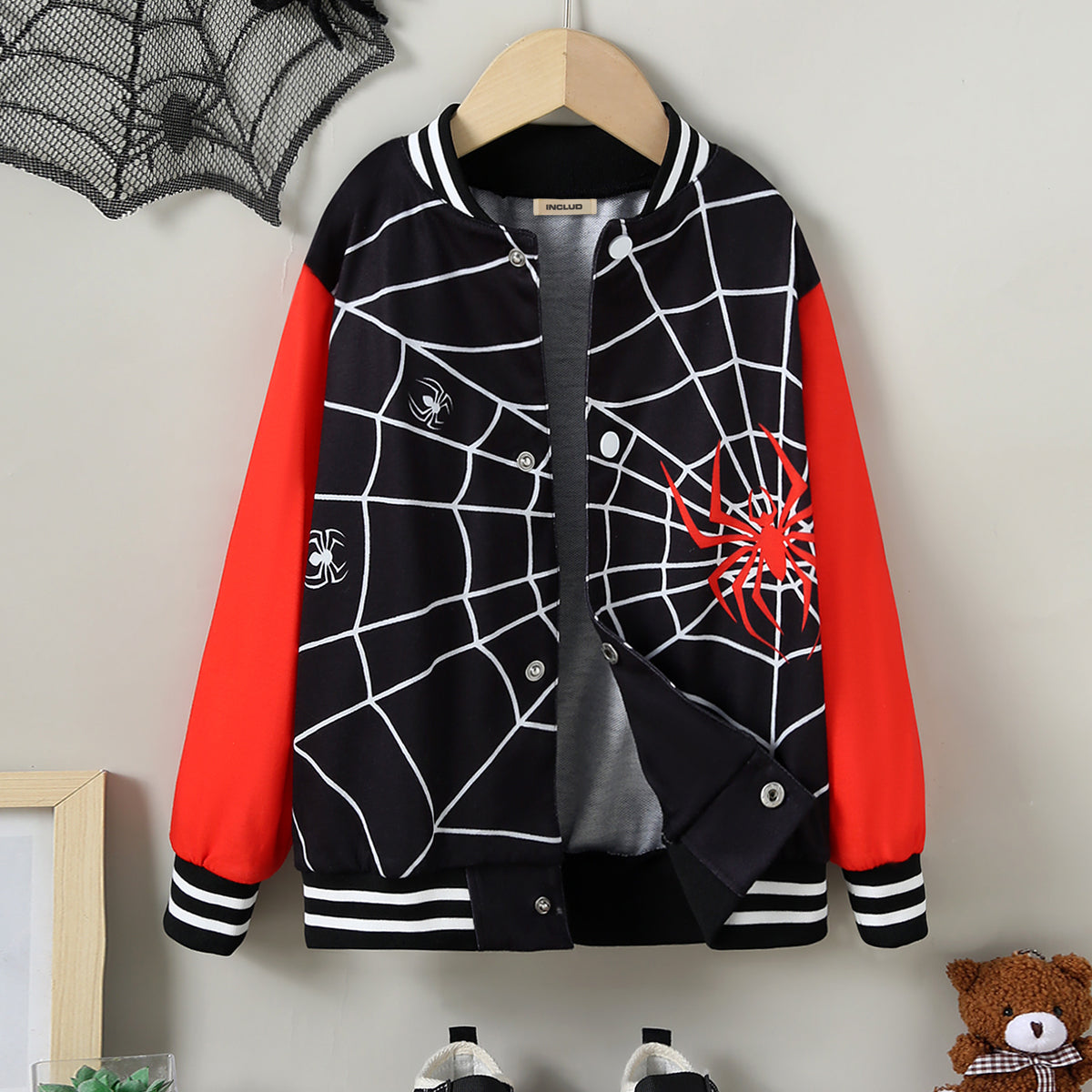 Boys Blue Spider Printed Varsity Jacket Coats & Jackets Multicolor 7-8 Y