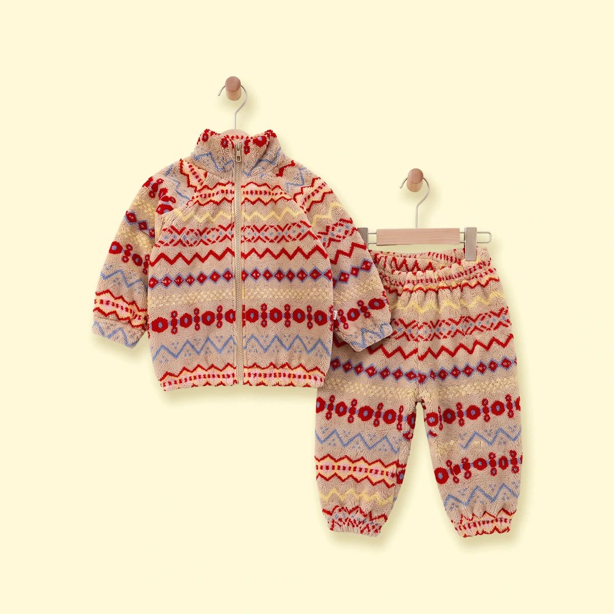 Girls Red Geometric Fleece Jacket & Pants Co-ord Sets Sets Red 1-2 Y