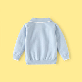 Girls Light Blue Long Sleeve Bow Embellished Polo Sweater Sweaters & Cardigans
