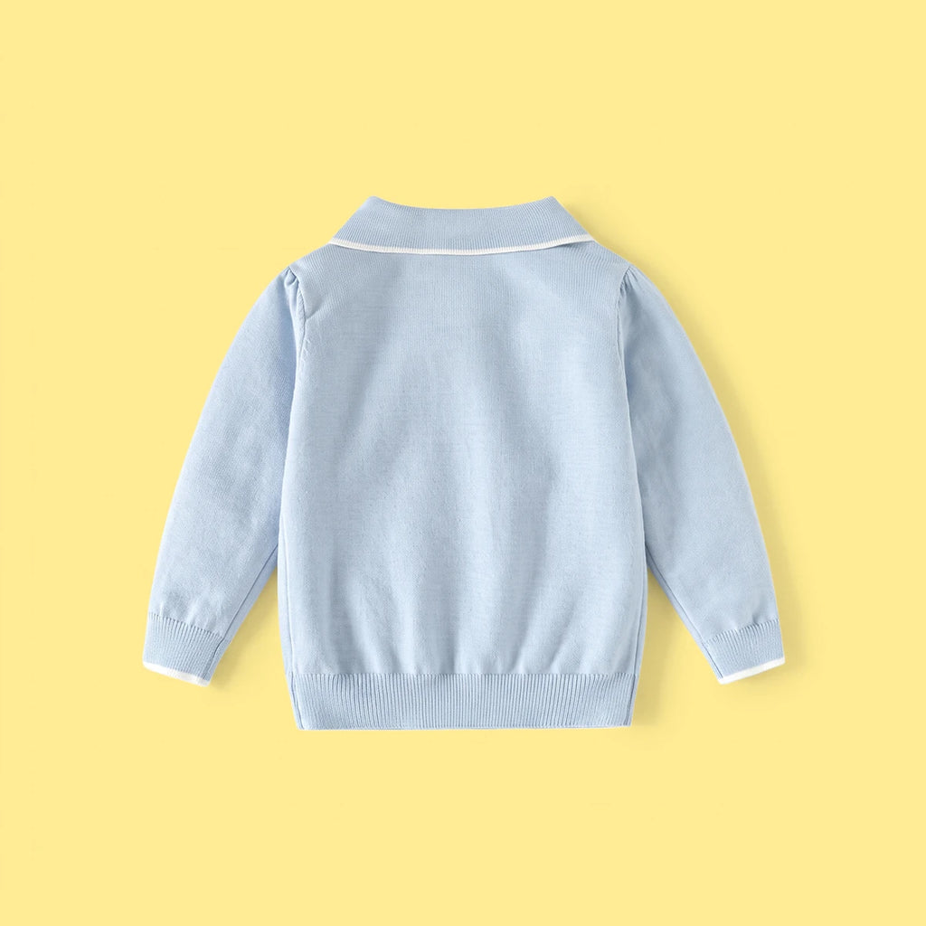 Girls Light Blue Long Sleeve Bow Embellished Polo Sweater Sweaters & Cardigans