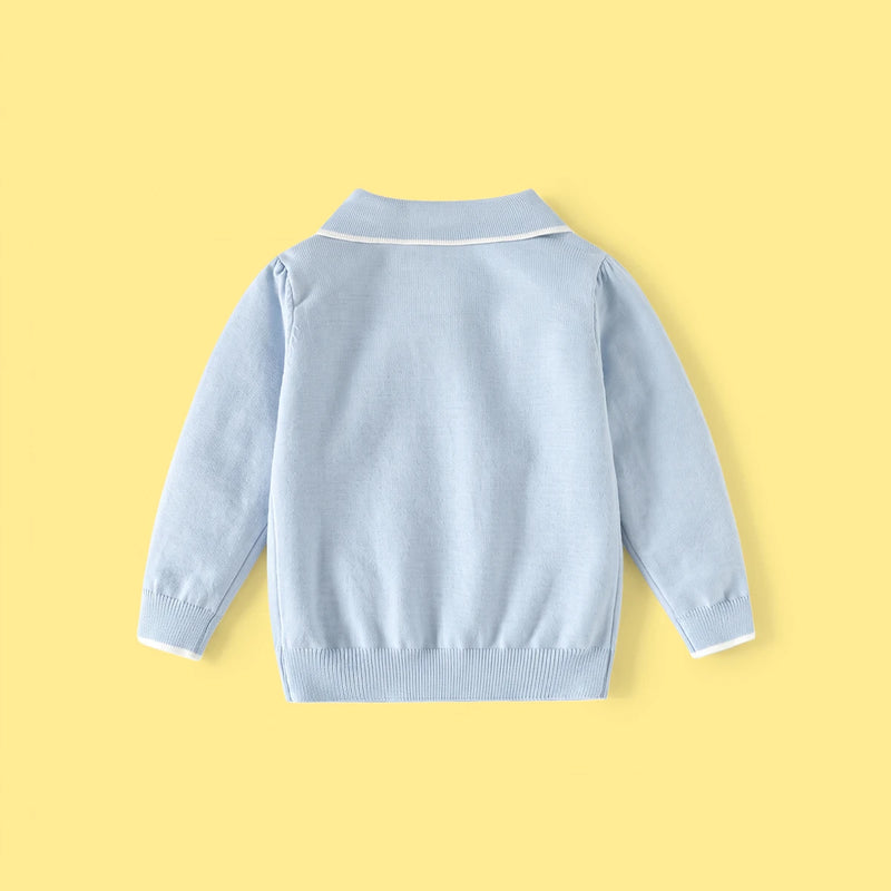 Girls Light Blue Long Sleeve Bow Embellished Polo Sweater Sweaters & Cardigans