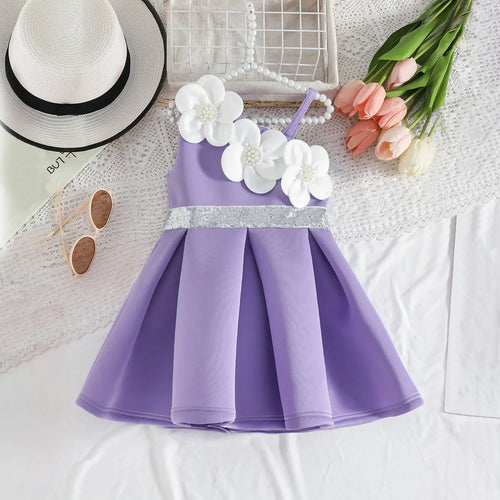 Girls Blue One Shoulder Fit & Flare Party Wear Dress With 3D Flowers Appliques Party Dresses Blue 2-3 Y
