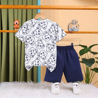 Boys Navy Blue Teddy Bear Print T-Shirt With Shorts Sets Sets