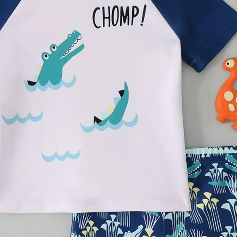 Boys Blue Graphics Short Sleeves T-Shirt & Shorts Swimsuit Sets Sets