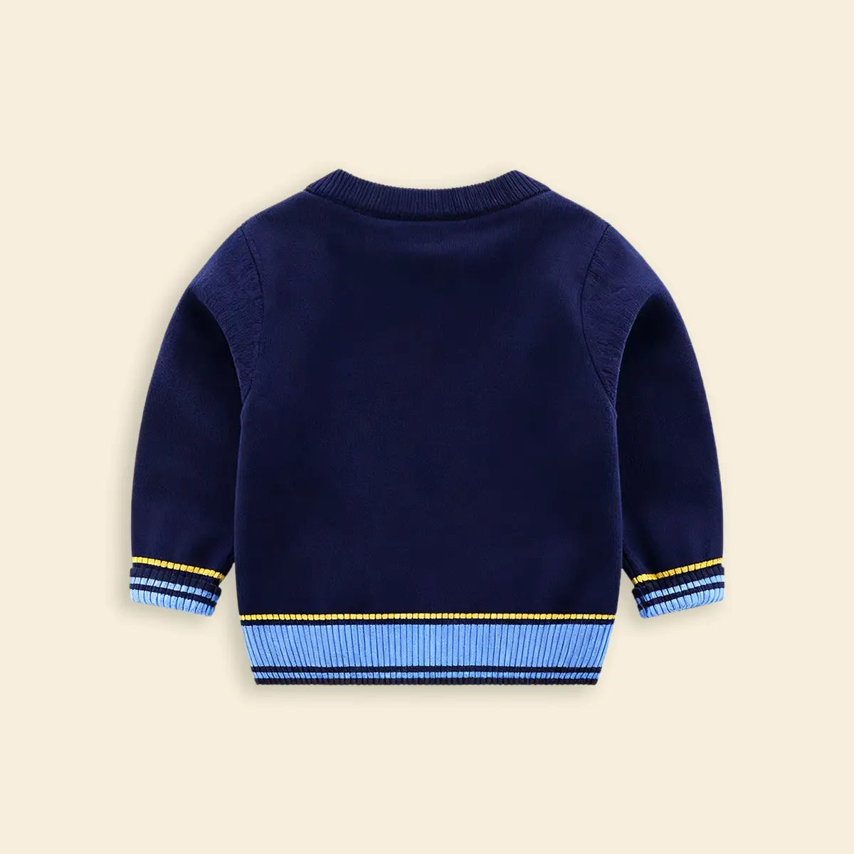 Boys Navy Blue Self-Design Dinosaur Pattern Knitted Sweater Sweaters & Cardigans