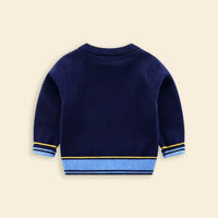 Boys Navy Blue Self-Design Dinosaur Pattern Knitted Sweater Sweaters & Cardigans