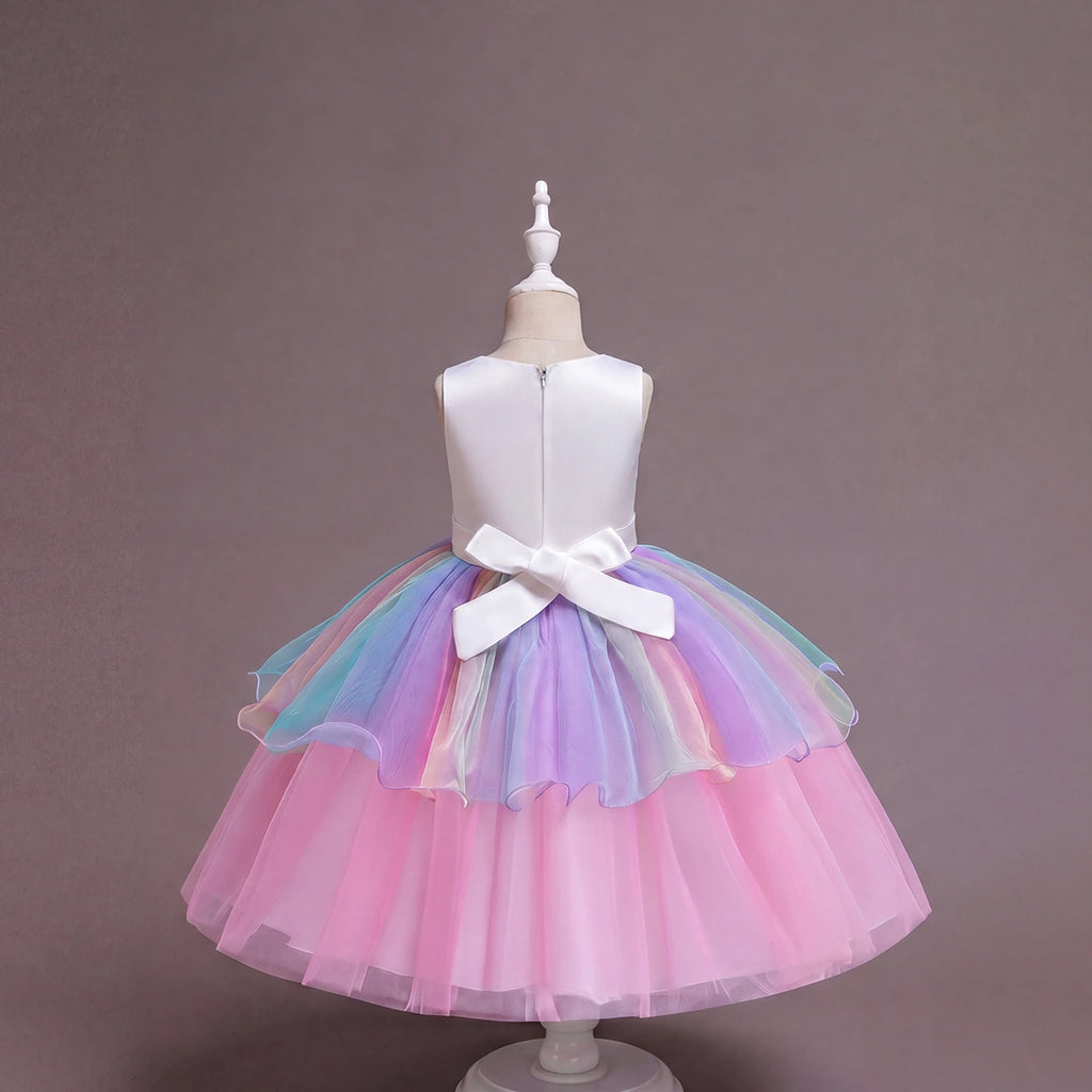 Girls Pink Floral Applique Sleeveless Fit & Flare Party Wear Dress Party Dresses