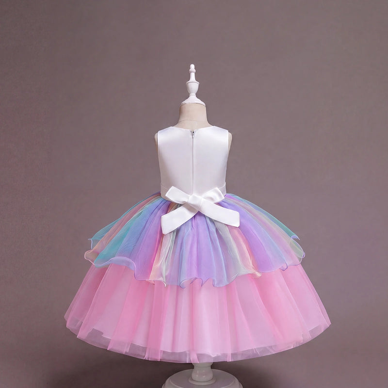 Girls Pink Floral Applique Sleeveless Fit & Flare Party Wear Dress Party Dresses