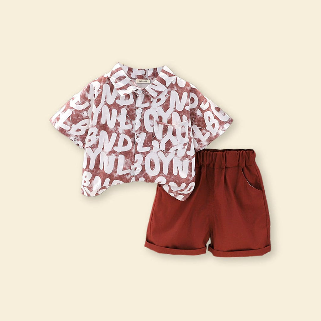 Boys Red Printed Shirt with Shorts Set Sets Red 1-2 Y 