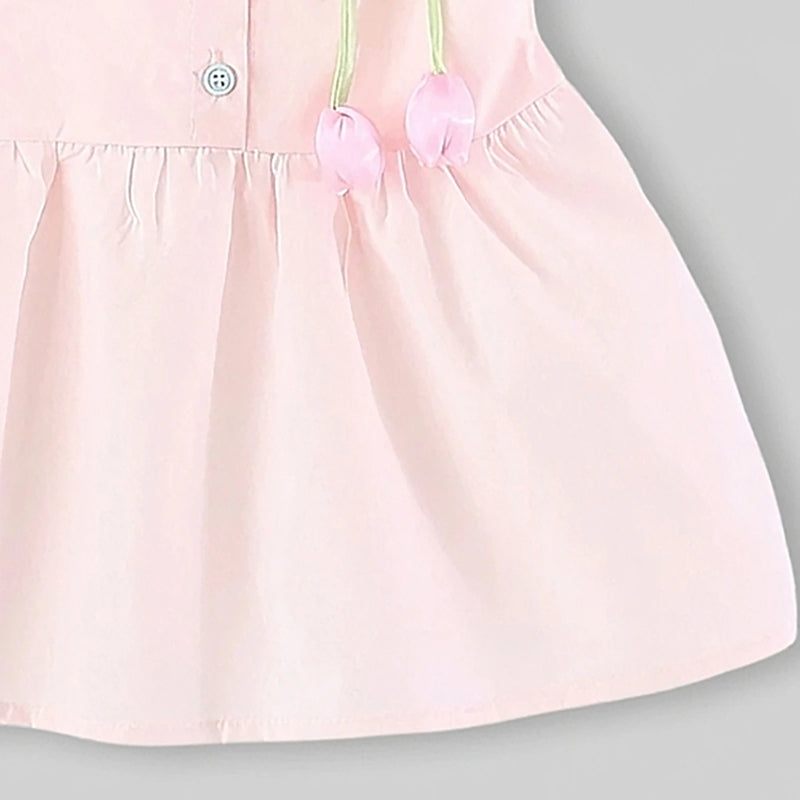 Girls Light Pink Floral Embroidered A-line Dress Casual Dresses