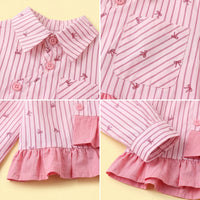 Girls Light Pink Striped Long Sleeve Shirt Shirts