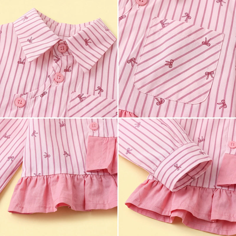 Girls Light Pink Striped Long Sleeve Shirt Shirts